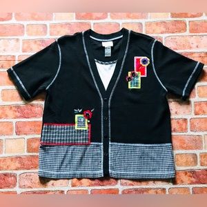 VTG Napa Valley Embroidered Gingham/Plaid Embellished Patchwork Retro Top Sz-L